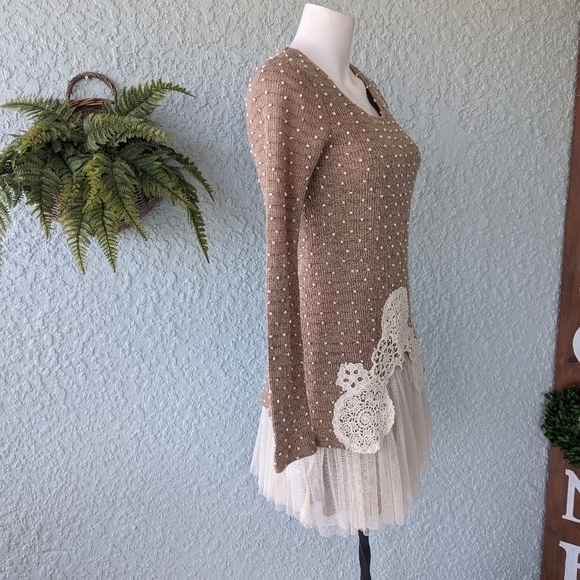 Ryu texted knot knitted dress peekaboo tule‎ size sm - Picture 4 of 8